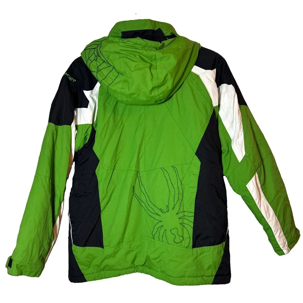 Spyder Kids Ski Jacket Size 18 Green Hooded Insulated Winter Snow Coat 170